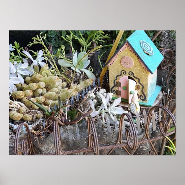 Little Gnome Home aqua roof in the Woods Poster (Front)