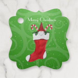 Little Gnome in Christmas Stocking Candy Canes Favour Tags