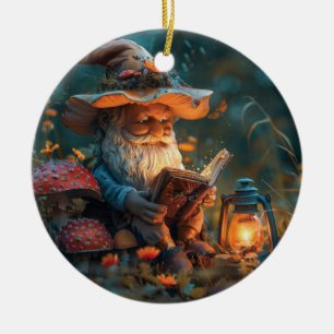 Little gnome reading a book ceramic tree decoration