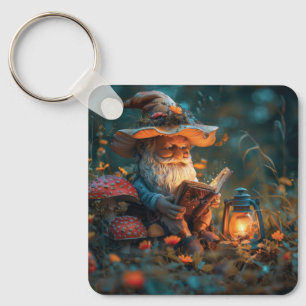 Little gnome reading a book key ring
