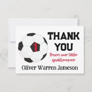 Little Goalkeeper Soccer Baby Boy's 1st Birthday Thank You Card
