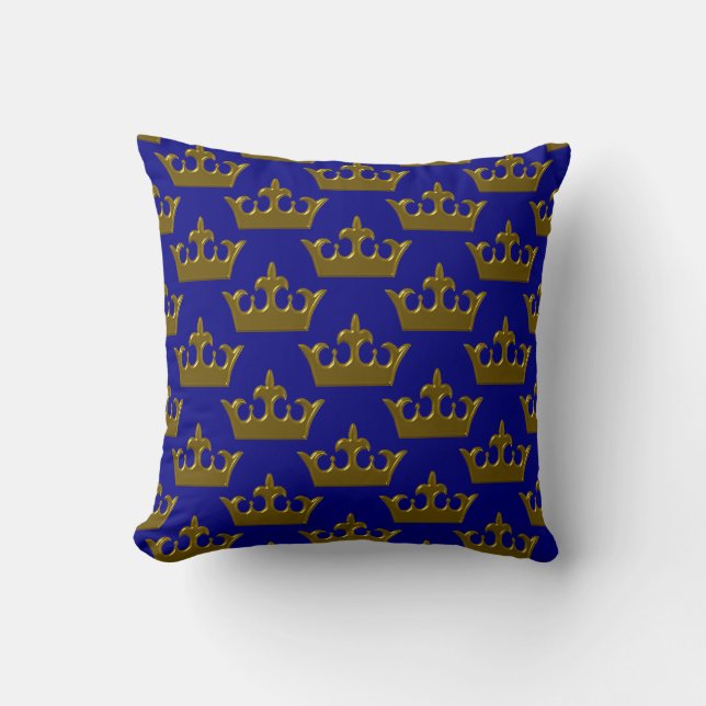 Little Gold Crown-BLUE Square Throw Pillow (Front)