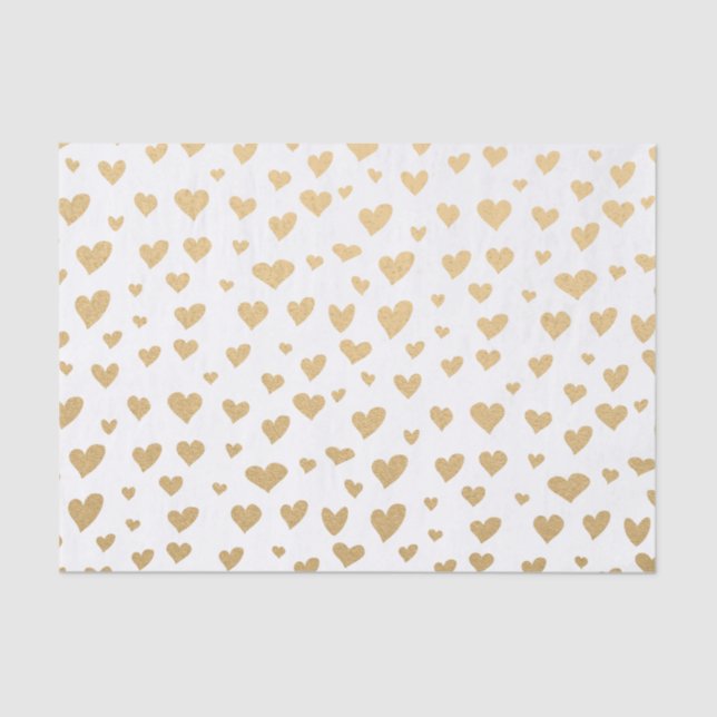 Little Gold Hearts on Snow White Background Tissue Paper (Front)