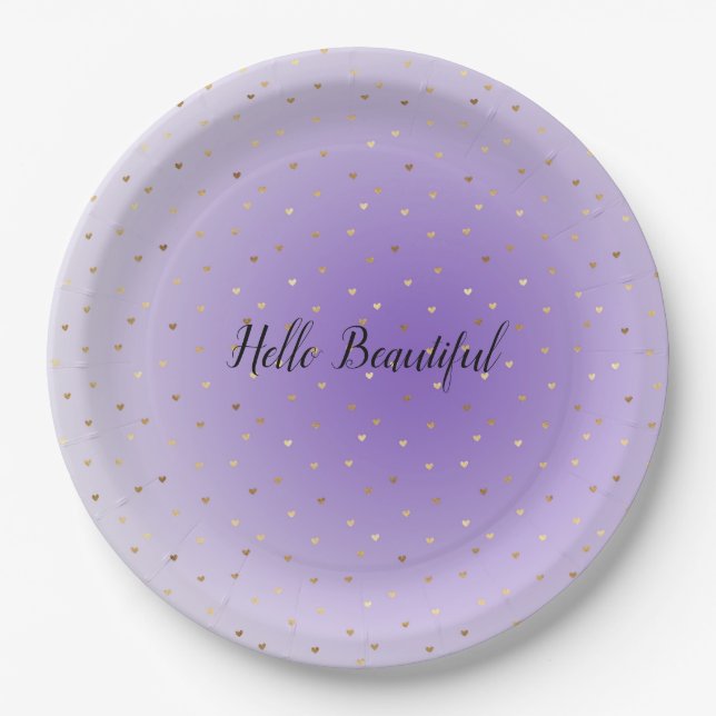 Little Gold Hearts Purple Ombre Paper Plate (Front)