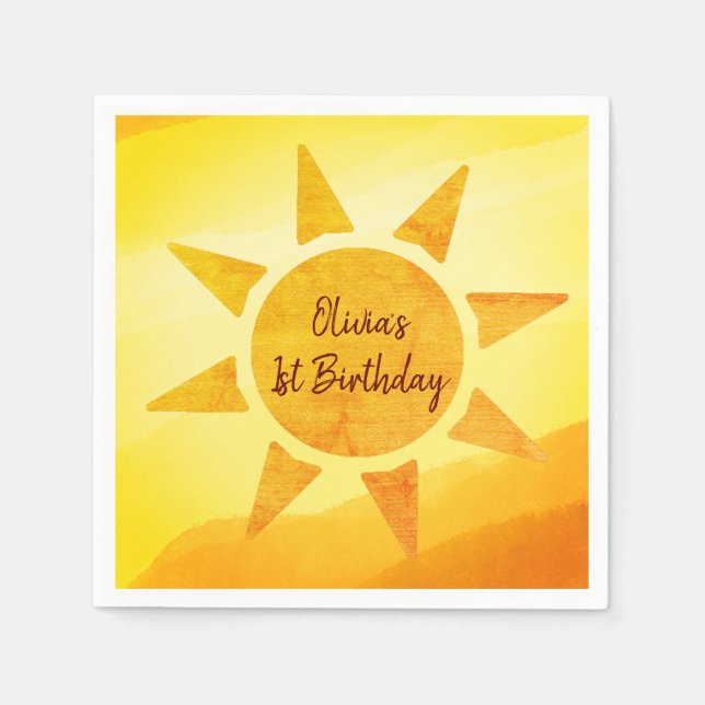 Little Gold Sunshine Boho Birthday Napkins (Front)
