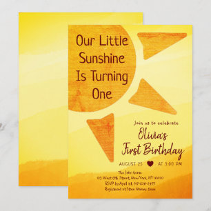 Little Gold Sunshine Modern Boho Birthday Invitation