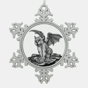 Little Golem Gargoyle Snowflake Pewter Christmas Ornament