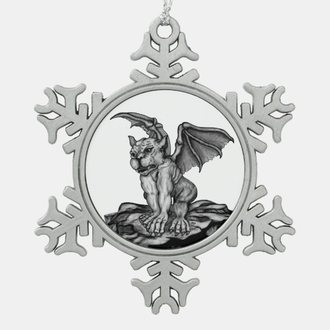 Little Golem Gargoyle Snowflake Pewter Christmas Ornament (Front)