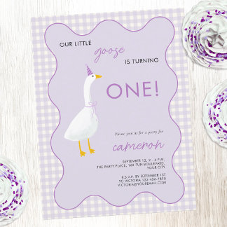 Little Goose Gingham First 1st Birthday Party Postcard