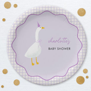Little Goose Lilac Gingham Baby Shower Paper Plate