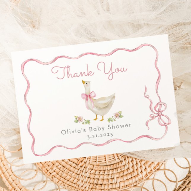 Little Goose Pink Bow Baby girl Shower Thank You Card (Creator Uploaded)