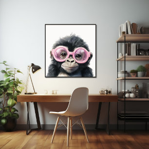 Little Gorilla with Pink Glasses Poster