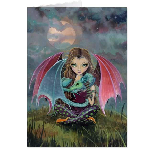 Little Gothic Fairy and Dragon Fantasy Art Card (Front)