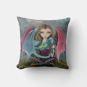 Little Gothic Fairy and Dragon Fantasy Art Pillow