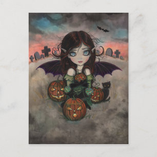Little Gothic Halloween Fairy Vampire Art Postcard
