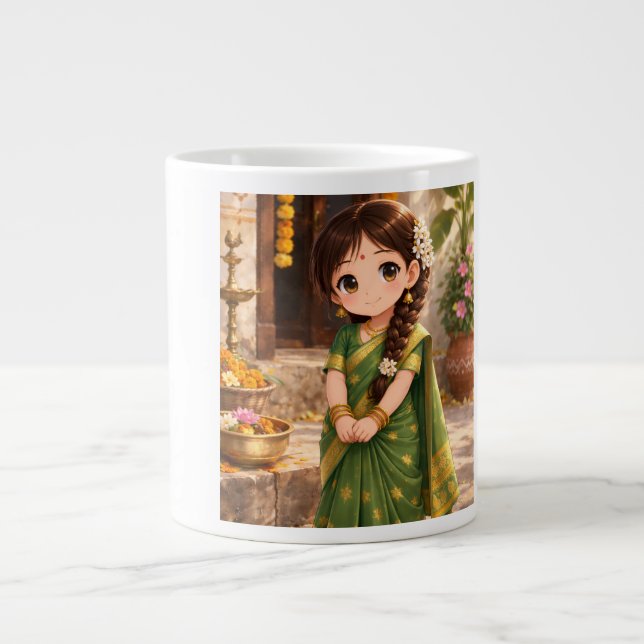 Little Grace in Green Large Coffee Mug (Front)