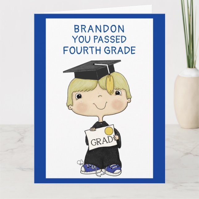 Little Graduate Boy Blond Hair Big Card (Front)