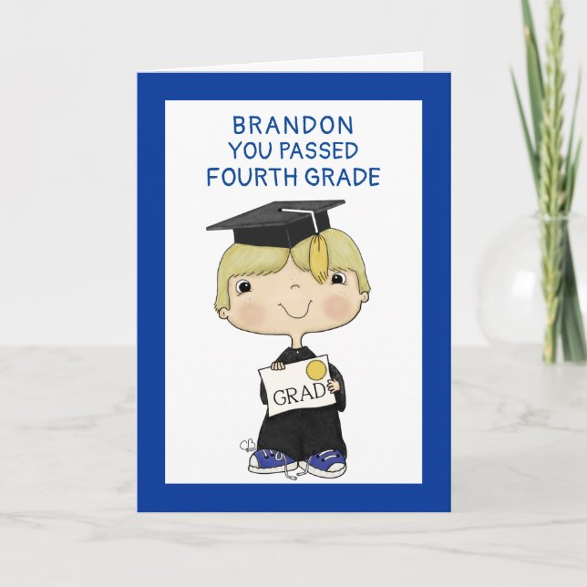 Little Graduate Boy Blond Hair Card (Front)