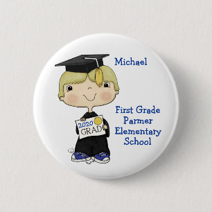 Little Graduate Boy Blonde Hair 6 Cm Round Badge