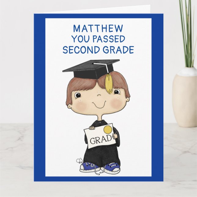 Little Graduate Boy Brown Hair Big Card (Front)