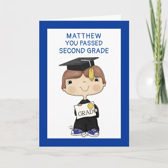 Little Graduate Boy Brown Hair Card (Front)
