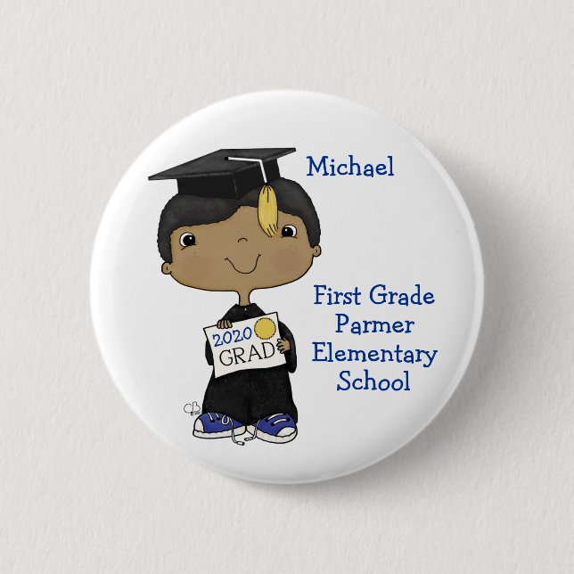 Little Graduate Boy Dark Skin 6 Cm Round Badge (Front)