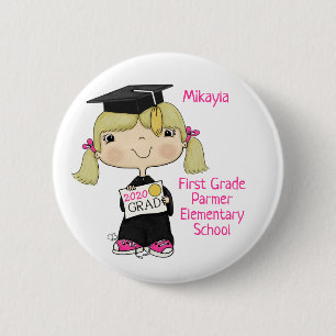 Little Graduate Girl Blond Hair 6 Cm Round Badge