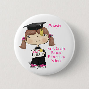 Little Graduate Girl Brown Hair 6 Cm Round Badge