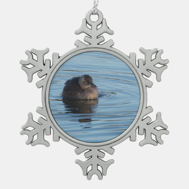 Little Grebe Snowflake Pewter Christmas Ornament (Front)