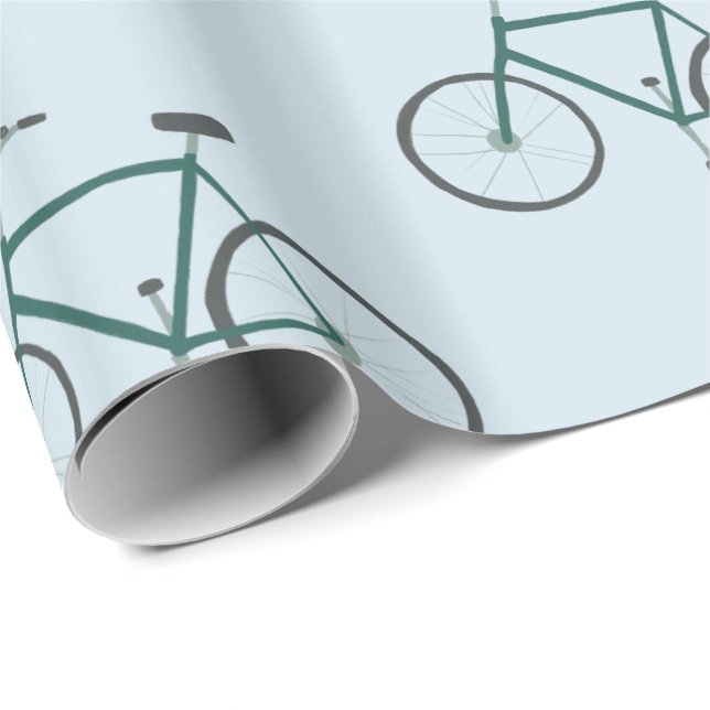 Little Green Bicycles Pattern Blue Gift Wrap (Roll Corner)