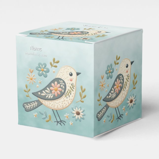 Little Green Bird Floral Favour Box (Front Side)