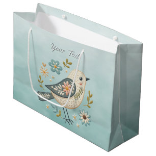 Little Green Bird Floral Gift Bag