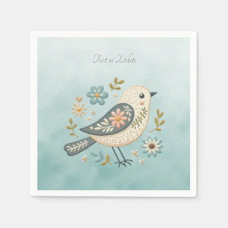 Little Green Bird Floral Napkins