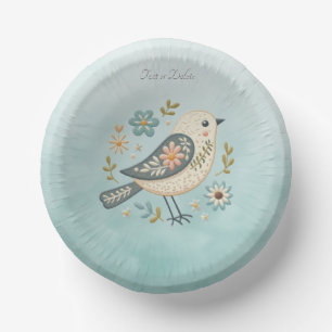 Little Green Bird Floral Paper Bowl Plate