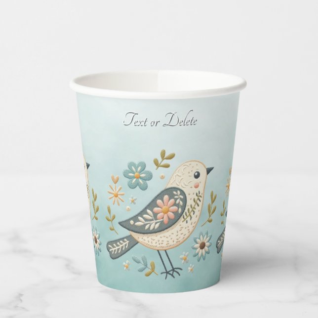 Little Green Bird Floral Paper Cups (Left)