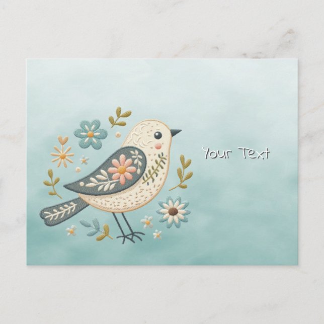 Little Green Bird Floral Postcard (Front)