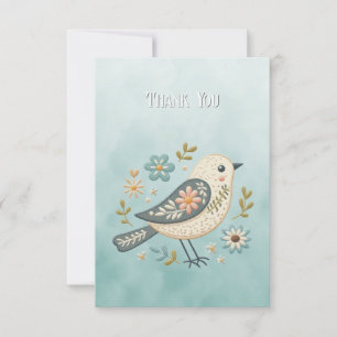 Little Green Bird Floral Thank You Card