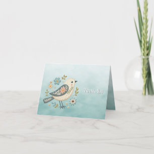 Little Green Bird Floral Thank You Card