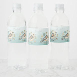 Little Green Bird Floral Water Bottle Label