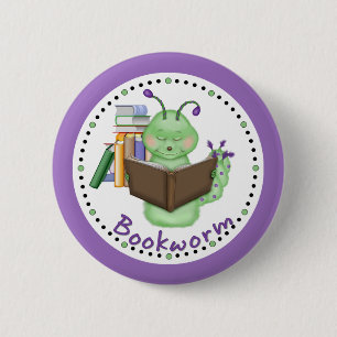 Little Green Bookworm 6 Cm Round Badge