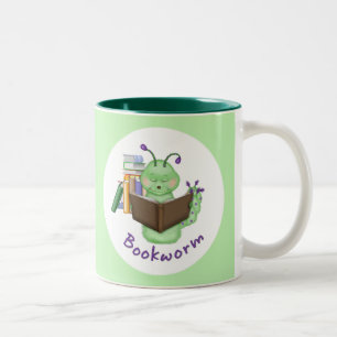 Little Green Bookworm Two-Tone Coffee Mug