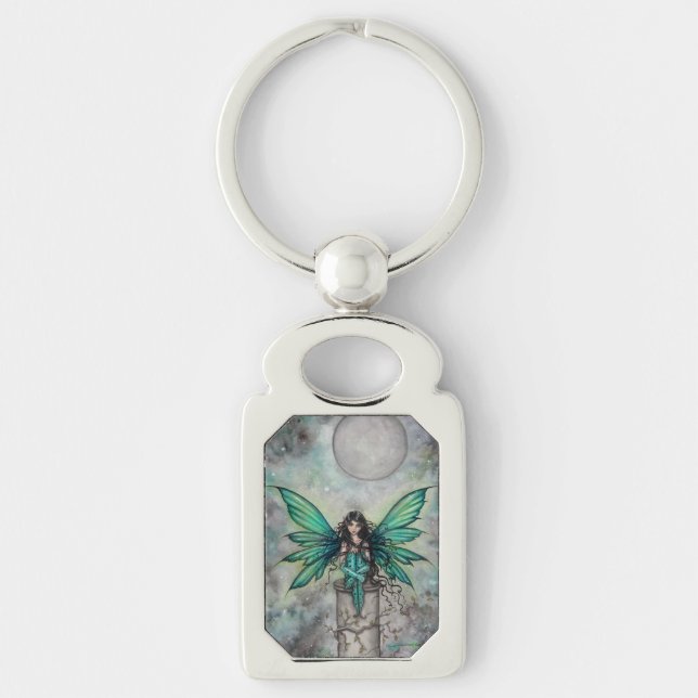 Little Green Fae Fairy Fantasy Art Key Ring (Front)