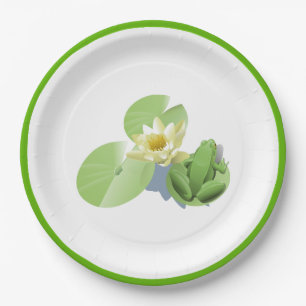 Little Green Frog Sitting on a Lily Pad Paper Plate