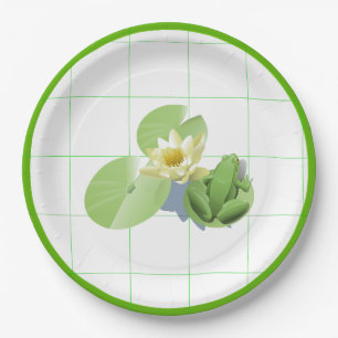 Little Green Frog Sitting on a Lily Pad Paper Plate