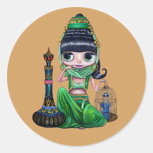 Little Green Genie Belly Dancer Girl Classic Round Sticker