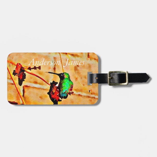 Little green hummingbird luggage tag (Front Horizontal)