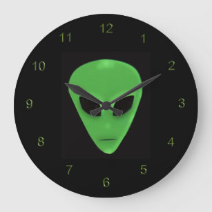 Little Green Man Alien Face Large Clock