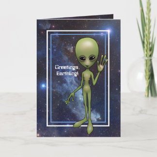 Little Green Man Alien "Greetings, Earthling!" Holiday Card