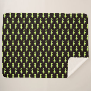 Little Green Men Alien Adult  Sherpa Blanket