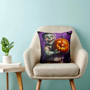 Little Green Monster & Pumpkin Friend  Cushion